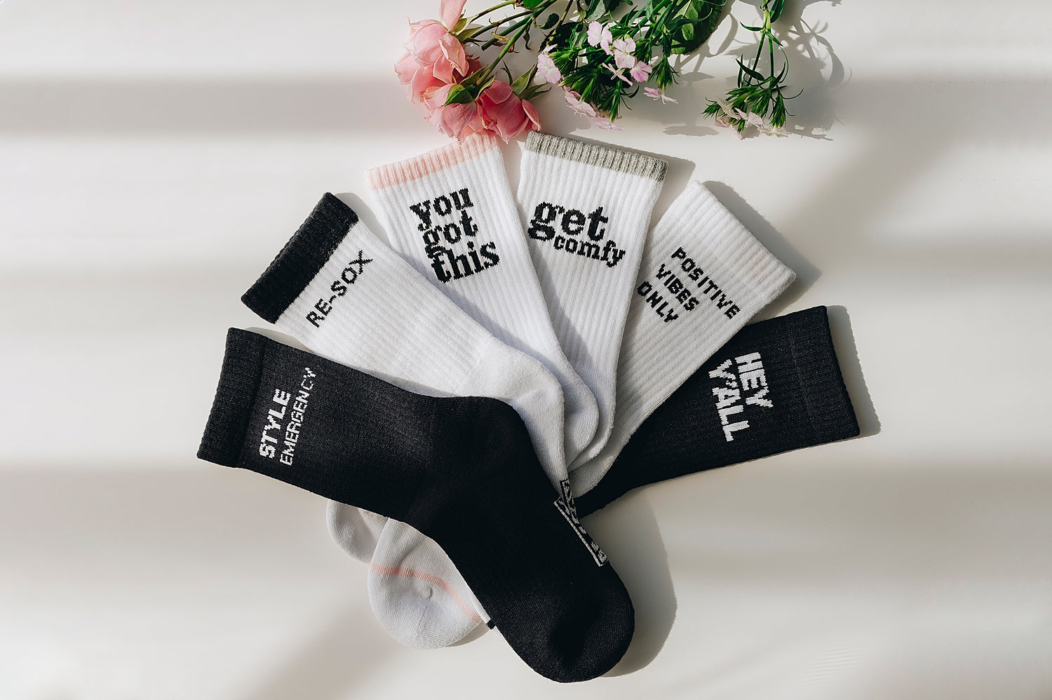 Bamboo Ribbed Crew Sock for Women with Slogan Detail